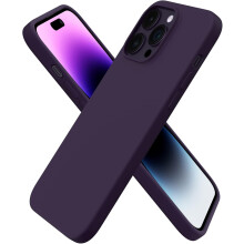 (Elderberry) Compatible with iPhone 14 Pro Max Case 6.7", Slim Liquid Silicone 3 Layers Full Covered Soft Gel Rubber Case Cover