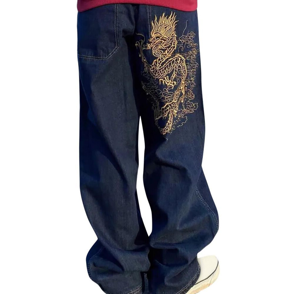 (as the picture, XXL) Men's And Women's Casual Fashion Loose Wide-leg Jeans