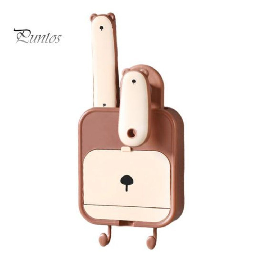 (brown) Wall Mounted Soap Box With Hooks Simple Installation Soap Holder With Multi Function Scrub Shoe Brushes Cleaning Set