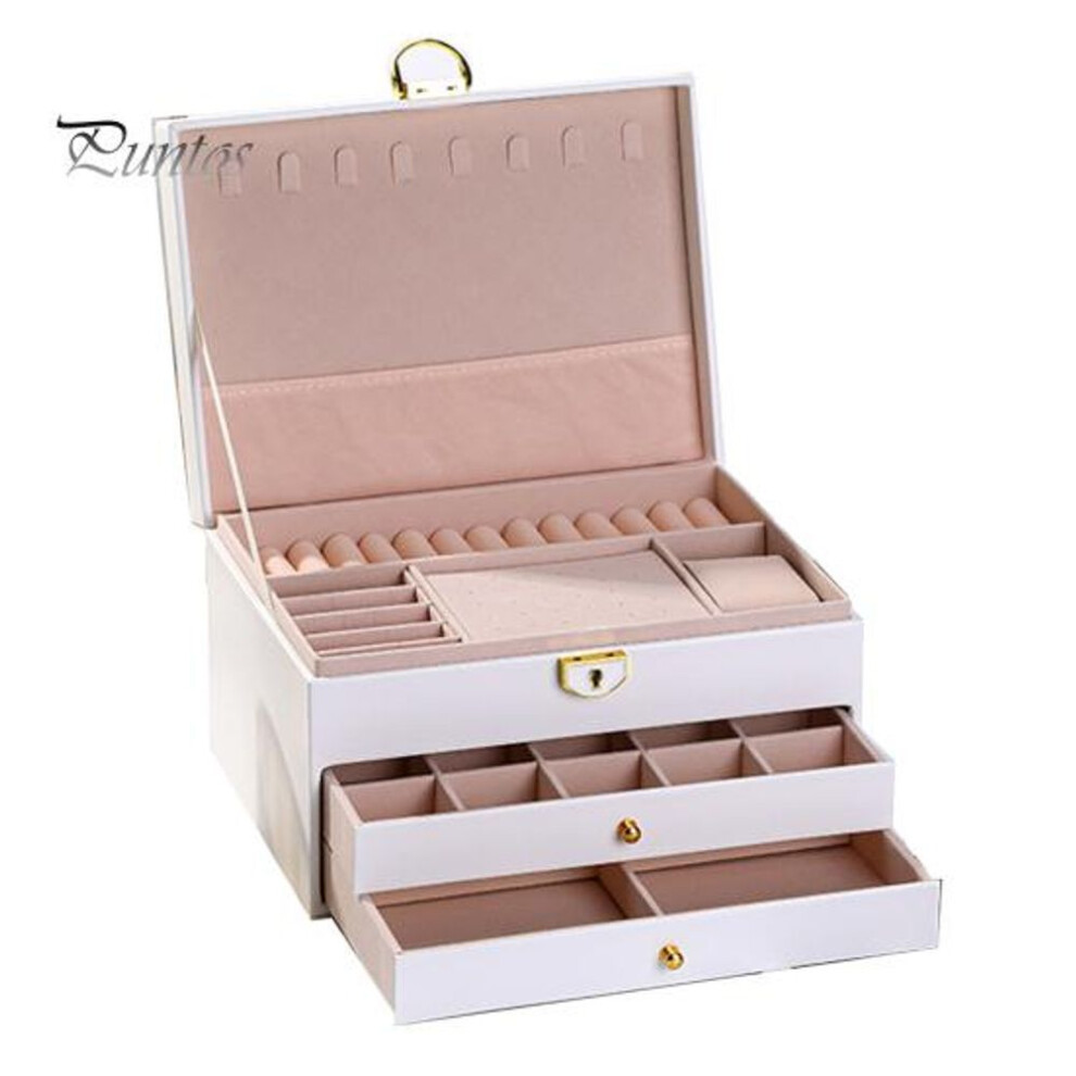 (white) Jewelry Storage Box With Removable Dividers Large-capacity Multiple Compartments 3-tier Earring Container Jewelry Holder Organizer