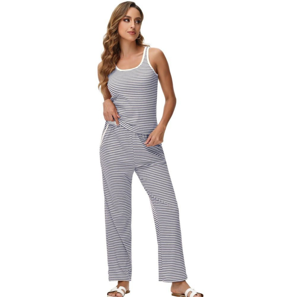 (S, grey) Women's Sport Suits Striped Strap Shirt and Long Pants Casual Suits Comfy Home Clothes Tracksuits
