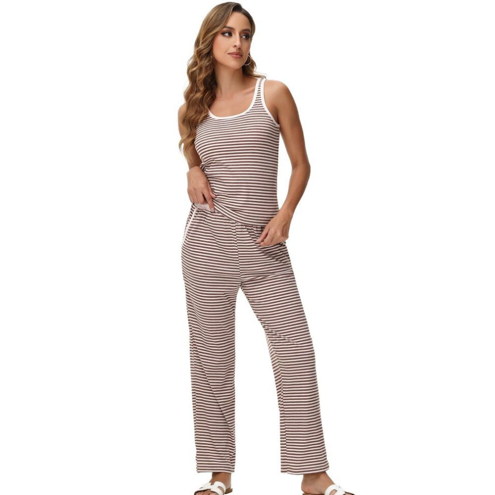 (XL, brick red) Women's Sport Suits Striped Strap Shirt and Long Pants Casual Suits Comfy Home Clothes Tracksuits