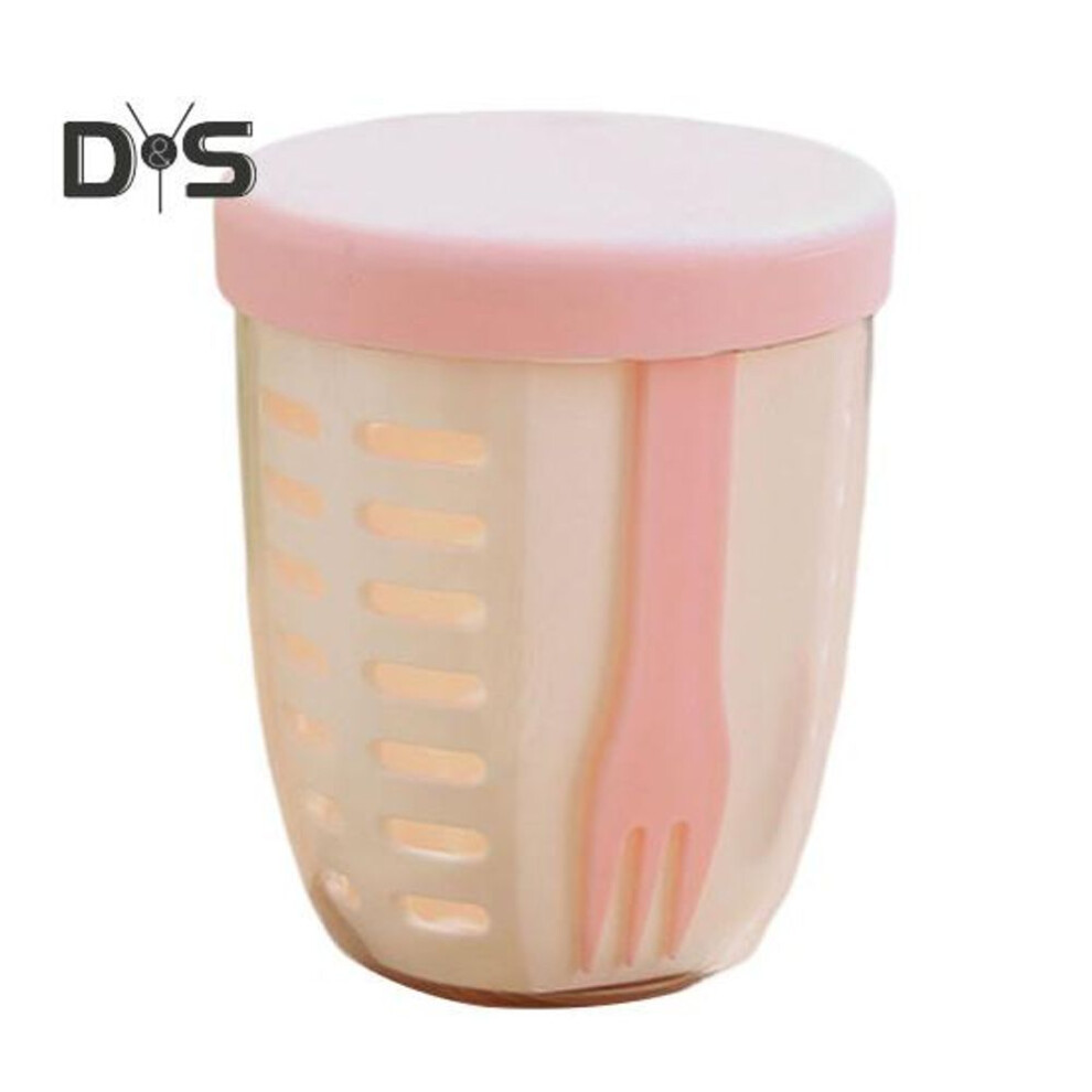 (pink) Portable Salad Cup with Fork Fruit Storage Container for Fridge BPA-Free Leak-Proof On-the-go Cup Freshness Preserving Salad Container