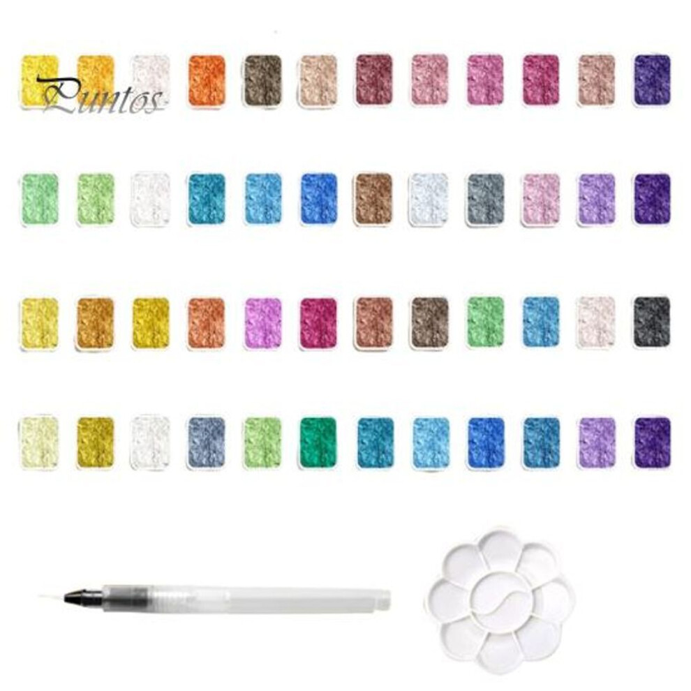 (as the picture, B) 24/36/48/60pcs/set Shifting Watercolor Paint Kit Metallic Forestry Painting Palette Portable Glitter Solid Paint Box Kids Adults Beginners Artists