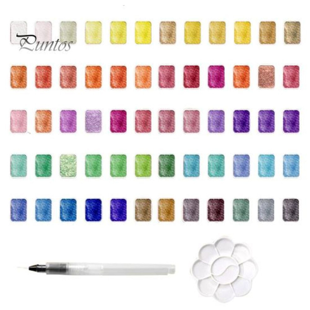 (as the picture, A) 24/36/48/60Pcs/Set Shifting Watercolor Paint Kit Metallic Forestry Painting Palette Portable Glitter Solid Paint Box Kids Adults Beginners Artists