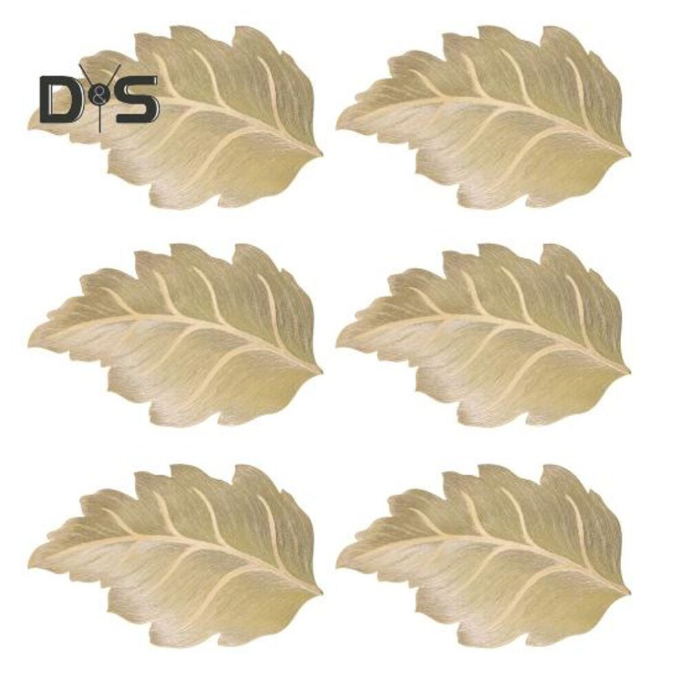(golden, 6pcs) 6pcs Kitchen Placemat Set High Temperature Resistant Gold-stitched Leaf Shape Dining Place Mat Table Setting Accessory