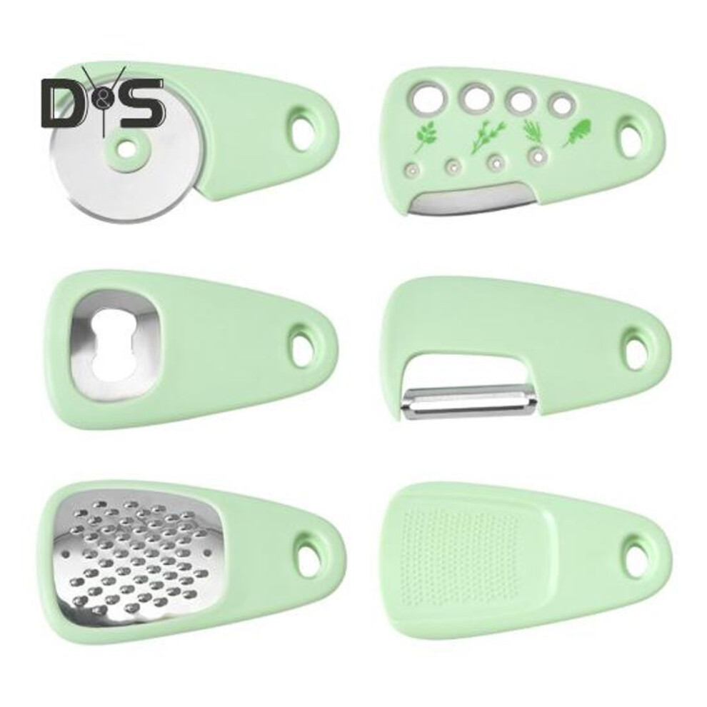 6pcs/set Kitchen Gadget Garlic Chopper Vegetable Slicer Peeler Grater Pizza Cutter Herb Cutter Bottle Opener Space Saving Cooking Accessories For