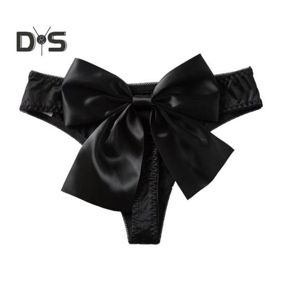 (black, M) Women Panties Low Waist Bow Decor Ice Silk Solid Color Soft Elastic Anti Septic Lady Briefs Underpants G String Female Underwear