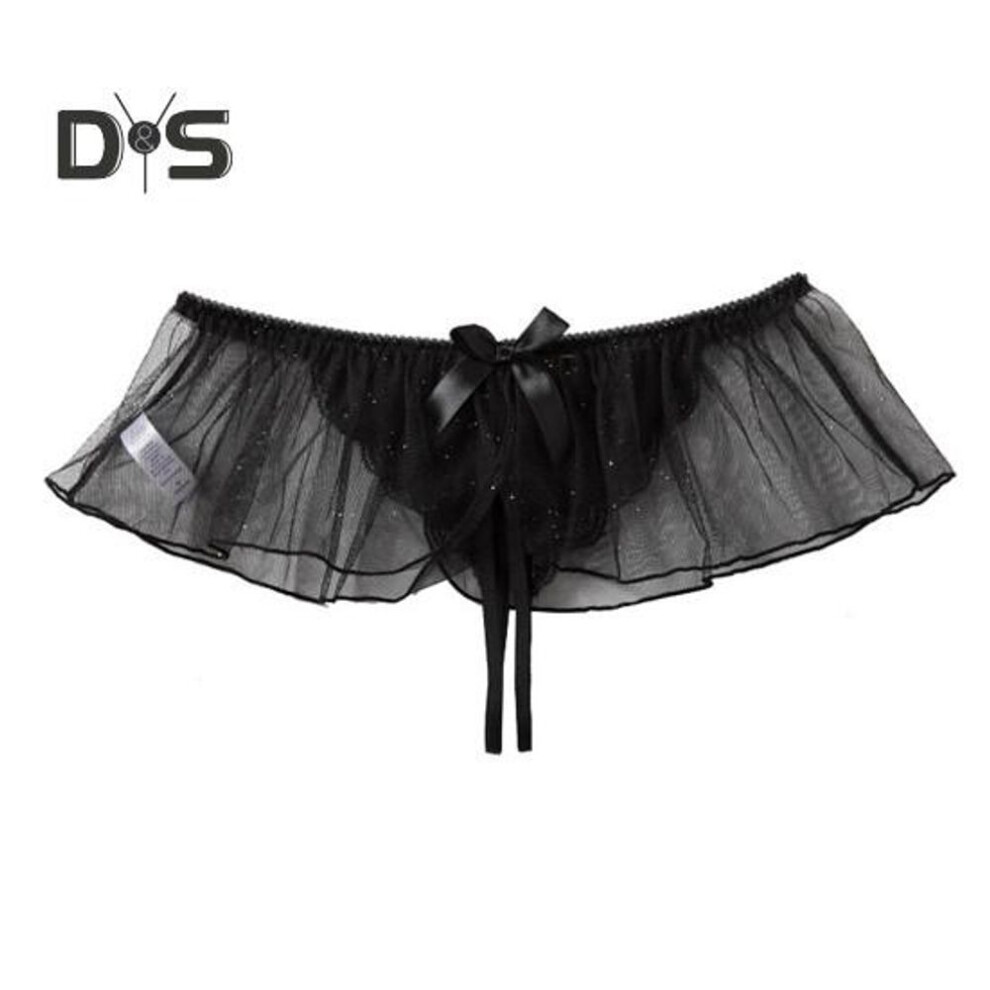 (black, L) Women Thong Mesh Lace Bow Decor Spaghetti Strap Open Crotch Solid Color Low Waist Seductive Elastic Hot Lady G String Panties Underwear