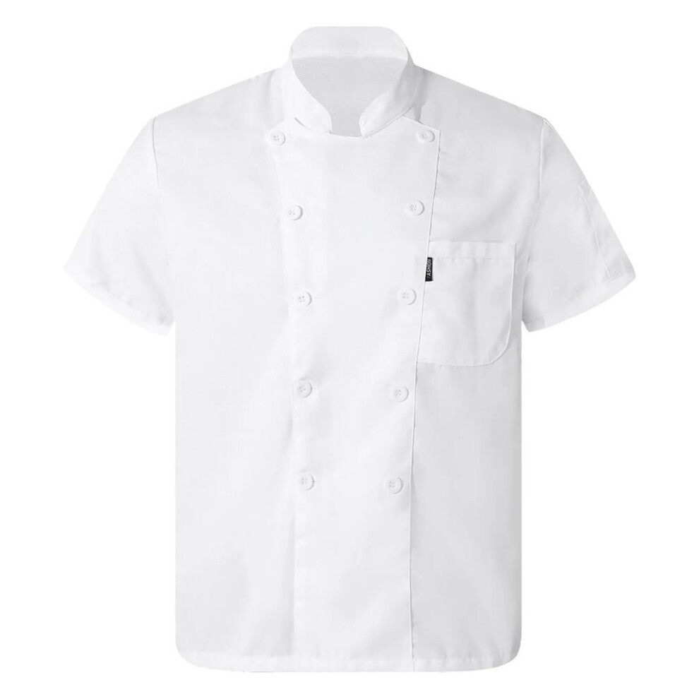(white, L) Unisex Chef Coat Classic Short Sleeve Chef Jacket Restaurant Cooking Uniform