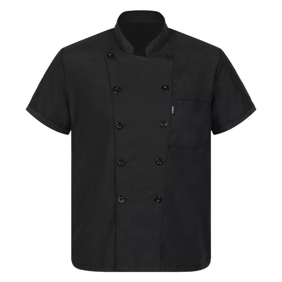 (black, XXXXL) Unisex Chef Coat Classic Short Sleeve Chef Jacket Restaurant Cooking Uniform