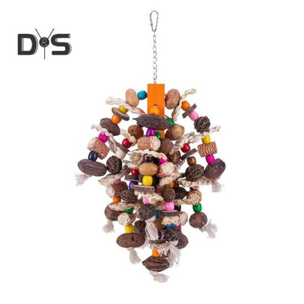 Bird Parrot Chew Toy Natural Nuts Corn Tearing Toy Bird Cage Toy Wooden Blocks Bird Chewing Toy with Hooks for Macaws Cockatoos African Grey Parrots