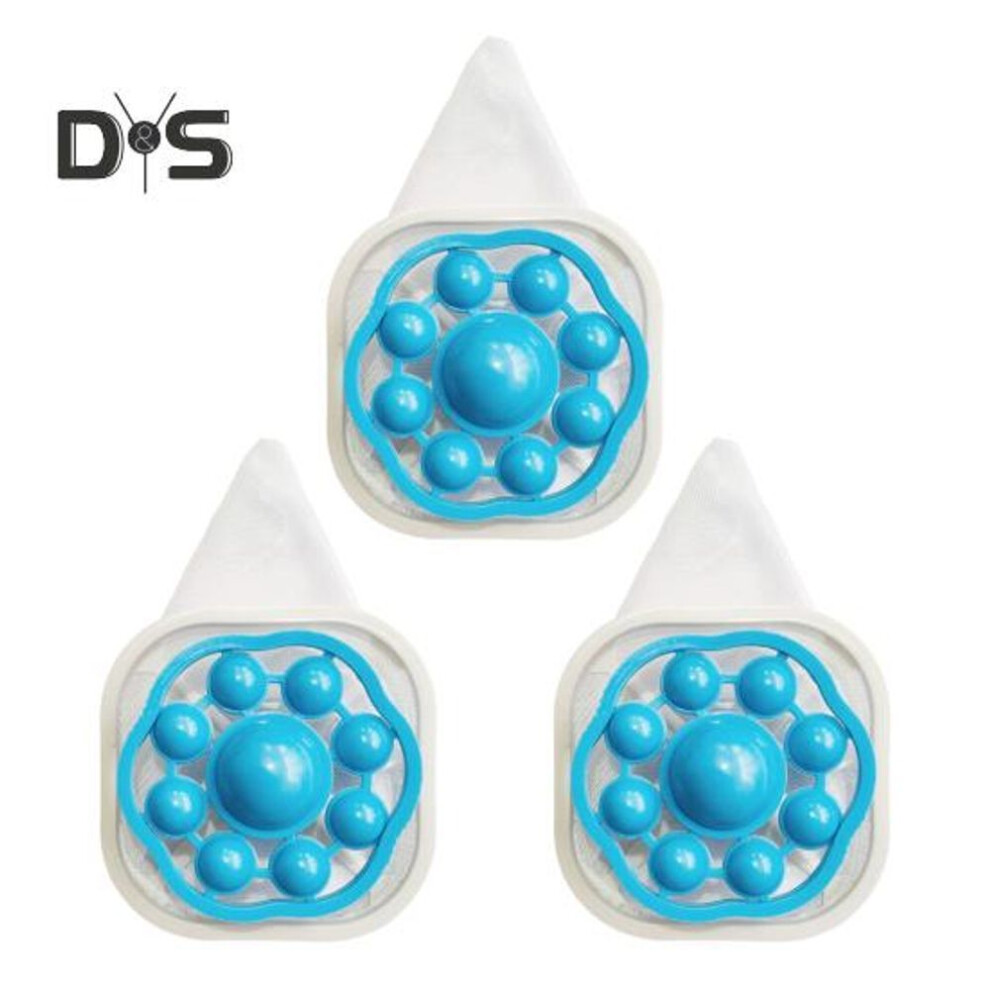 (blue) 3Pcs Washing Machine Hair Remover Floating Hair Filtering Mesh Removal Bag Laundry Clear Drain Blockage Debris Collector