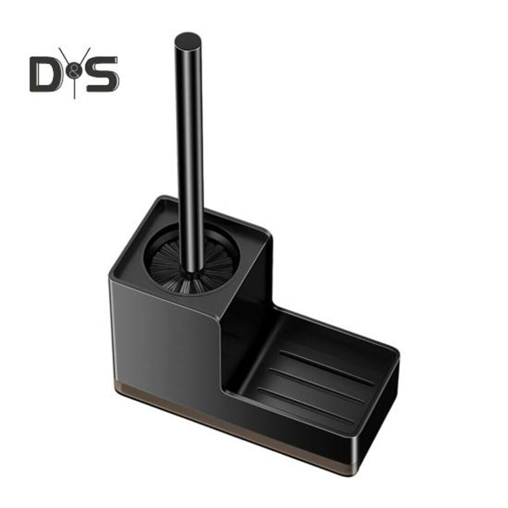 (black) Toilet Brush with Soft Rubber Grip No Drilling Potty Training Seat Easy to Install Toilet Brush Holder Set Bathroom Organization