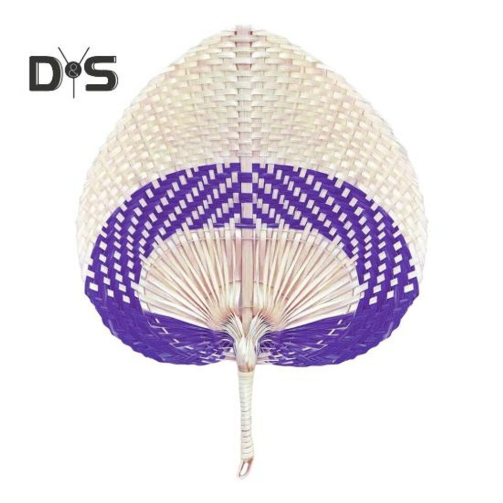 (white,purple) Handmade Weaving Fan Natural Bamboo Raffia Hand Fan Chinese Style Woven Palm Leaf Handheld Fan Summer Cooling Fan Wedding Party Decoration