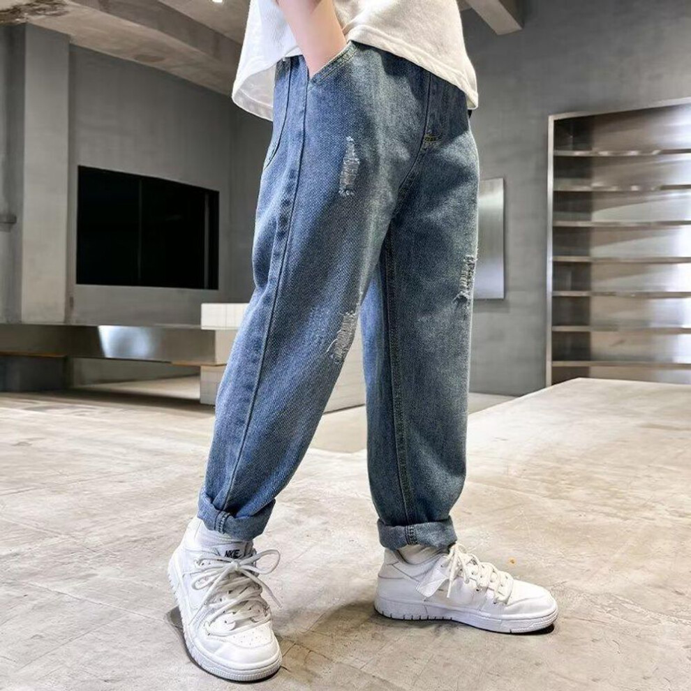 (blue, 150) Boys' Casual Jeans - 2024 Spring/autumn Collection, Handsome And Loose Fit For Kids