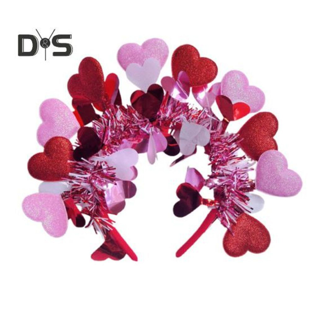 (pink,red) Valentine's Day Headband Women Glitter Heart Hairband Holiday Cosplay Accessories for Valentine's Day Party Wedding Anniversary