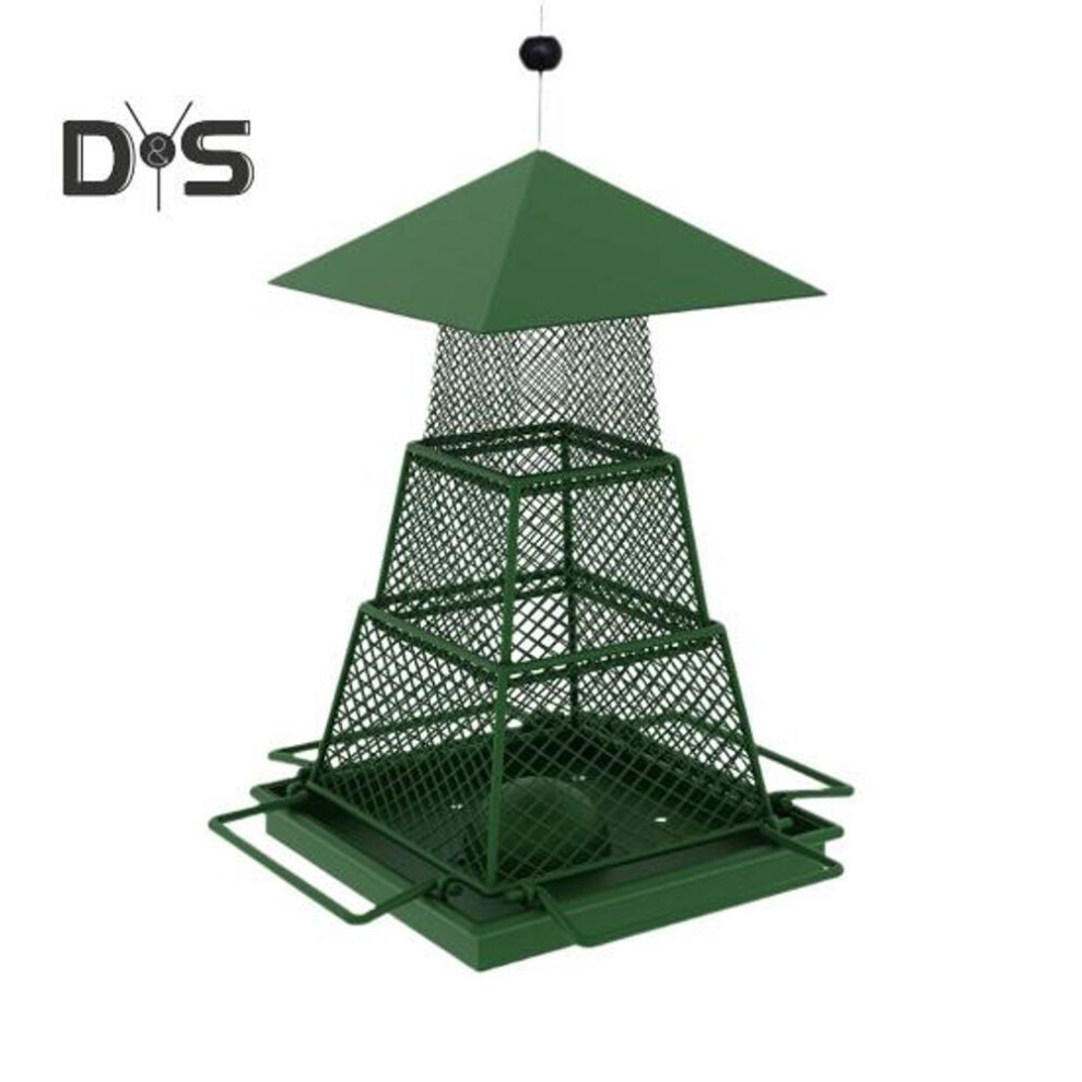 (as the picture, Square) Metal Bird Feeder 3-tier Hanging Hummingbird Feeder Bird Food Dispenser Folding Mesh Bird Feeding Station For Outdoors Garden Yard Decor