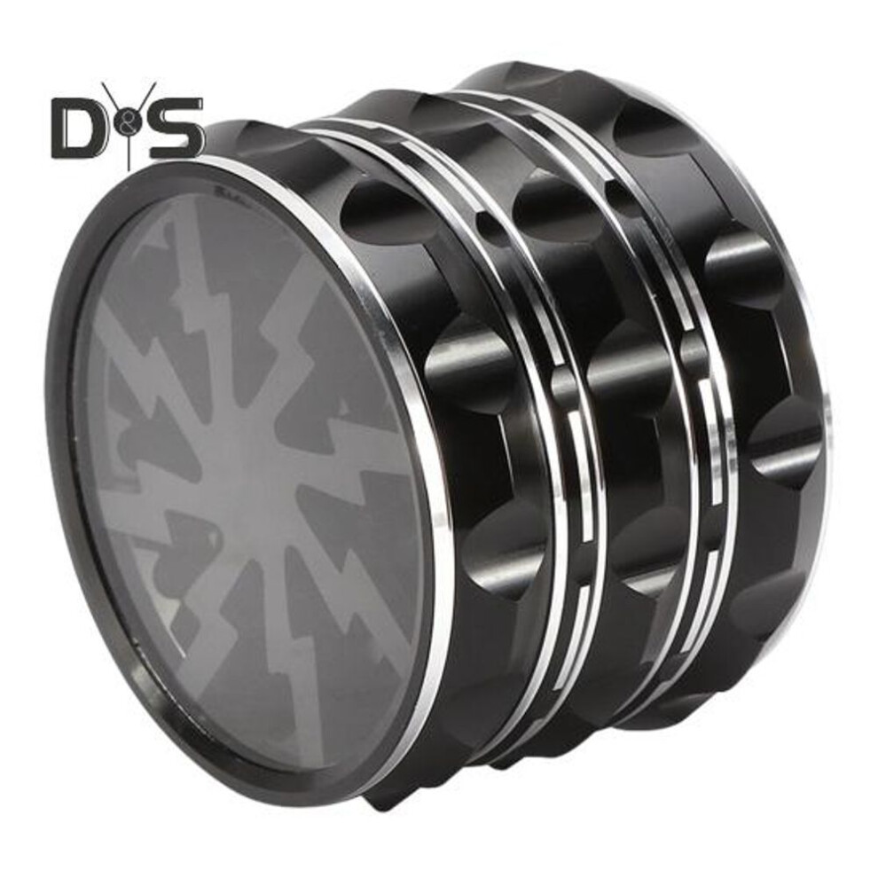 (black, 63mm) 63mm Aluminum Alloy Herb Grinder With Clear Lid Heavy Duty 4 Layers Multi-functional Manual Spice Dispenser Metal Crusher Shredder