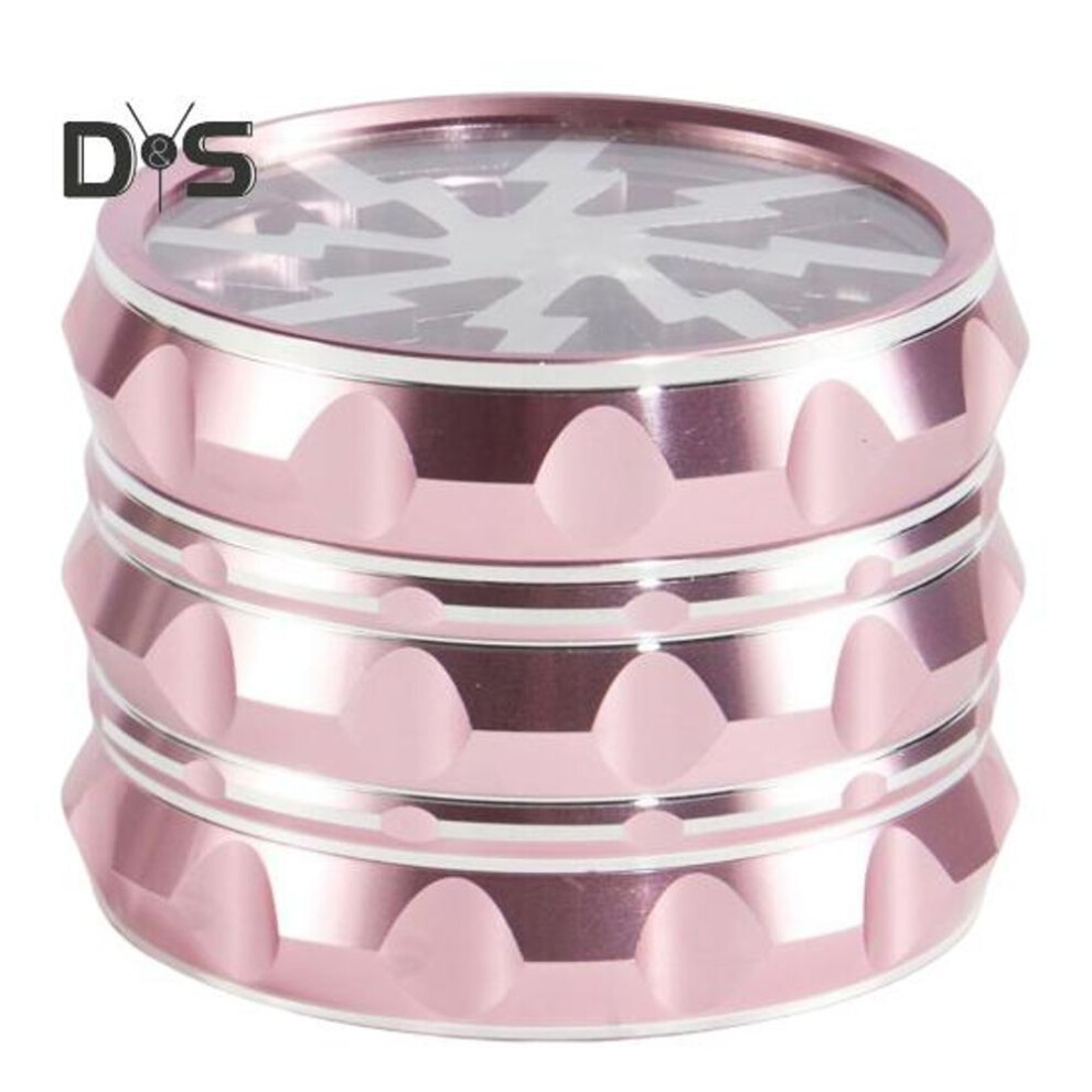(pink, 63mm) 63mm Aluminum Alloy Herb Grinder With Clear Lid Heavy Duty 4 Layers Multi-functional Manual Spice Dispenser Metal Crusher Shredder