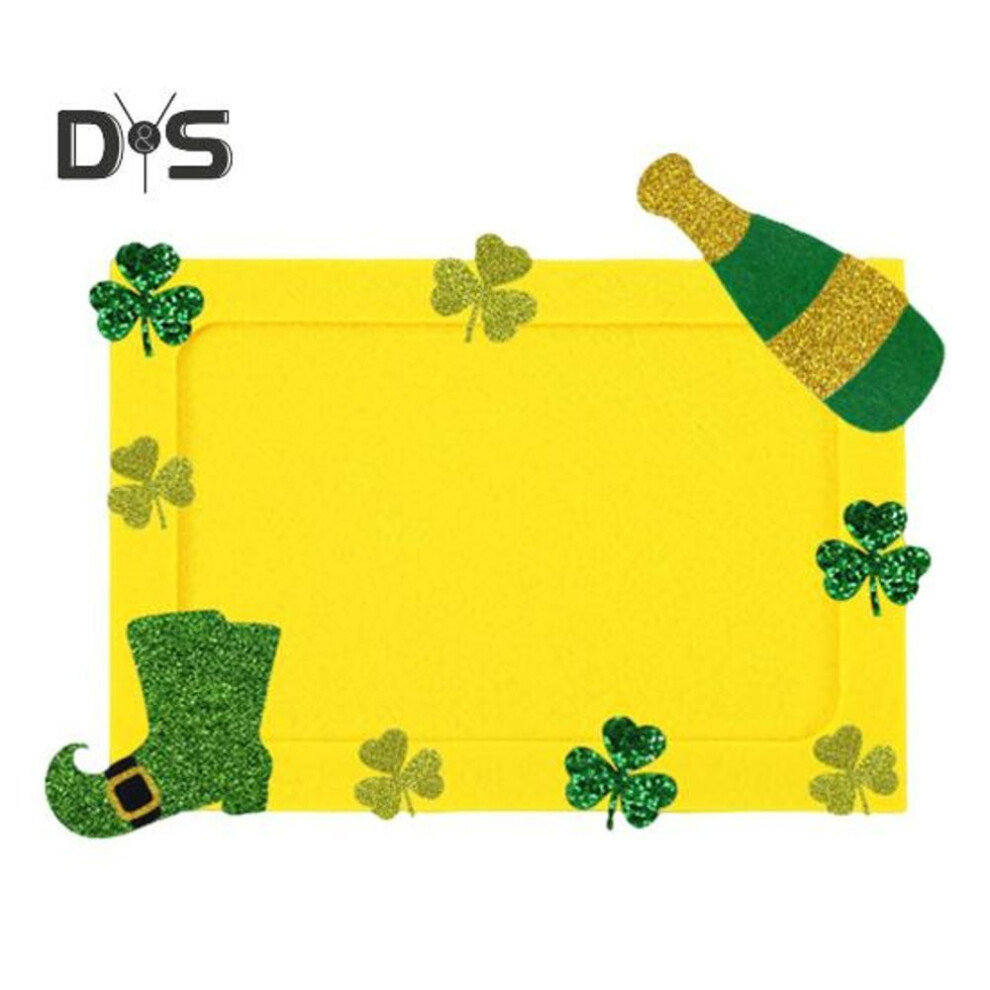 (yellow) DIY Photo Frame St. Patrick's Day Non-woven Fabric Photo Holder Lucky Shamrock Clover Picture Frame for Home Irish Day Celebrations Party Decor