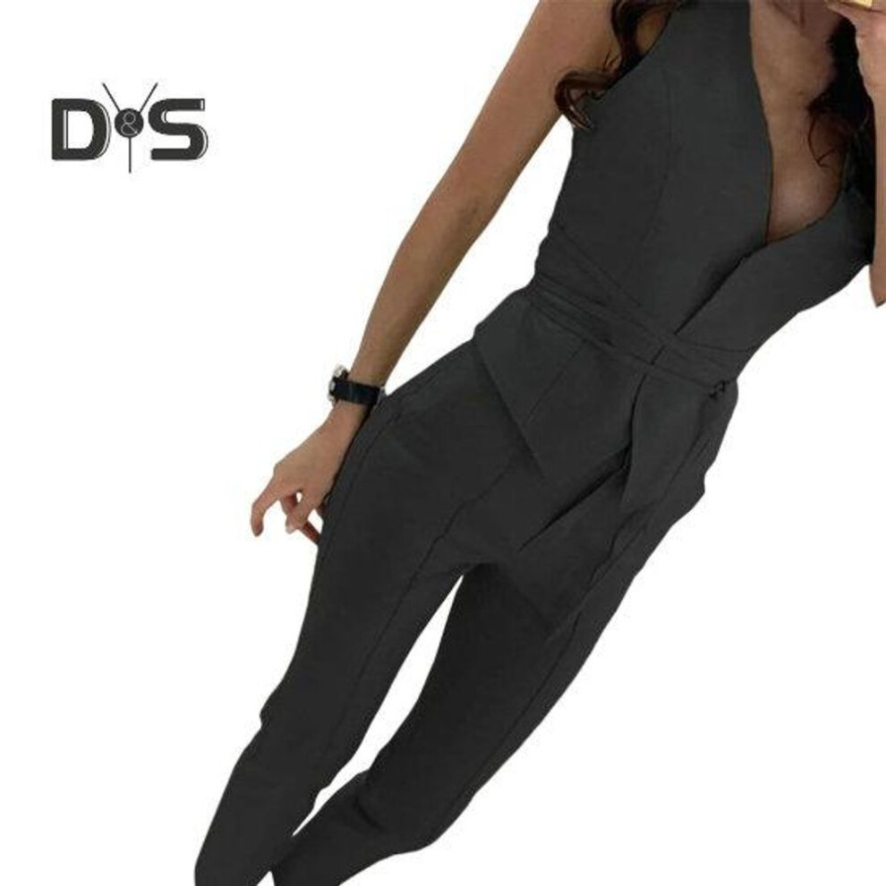 (black, XL) 2Pcs/Set Formal Women Summer Outfit OL Style Chic Pure Color Lady Jacket Pants