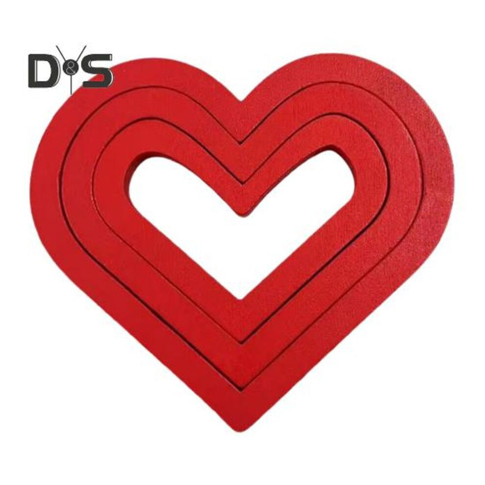 1 Set Valentine's Day Love Heart Ornament DIY Detachable Wooden Red Heart Shape Sign Figurine Statue Sculpture Home Office Desktop Decoration