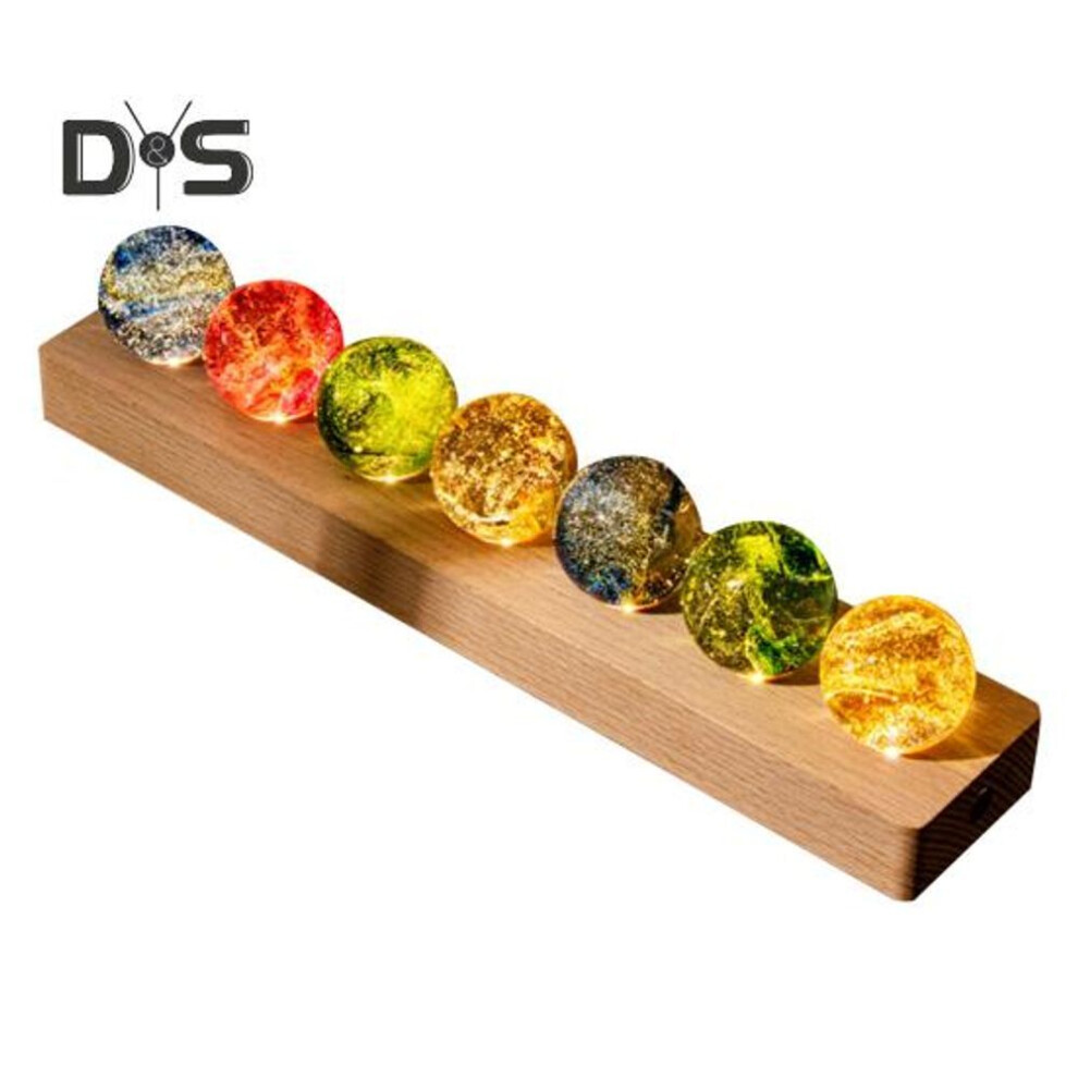 (as the picture, A) Colorful Faux Crystal Ball Ornament With Wooden Base Usb Powered 7 Ice-cracked Glass Sphere Led Night Light Home Office Desktop Decorative Lamp