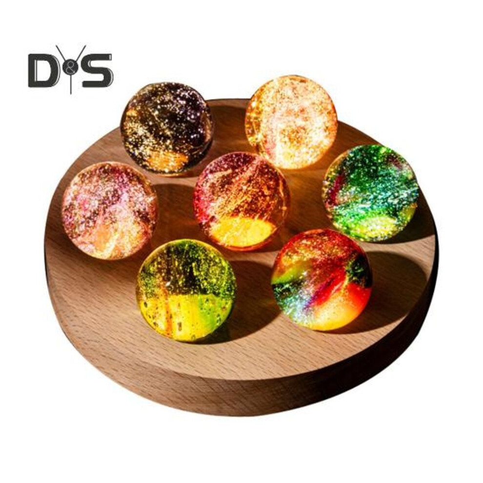 (as the picture, B) Colorful Faux Crystal Ball Ornament With Wooden Base Usb Powered 7 Ice-cracked Glass Sphere Led Night Light Home Office Desktop Decorative Lamp