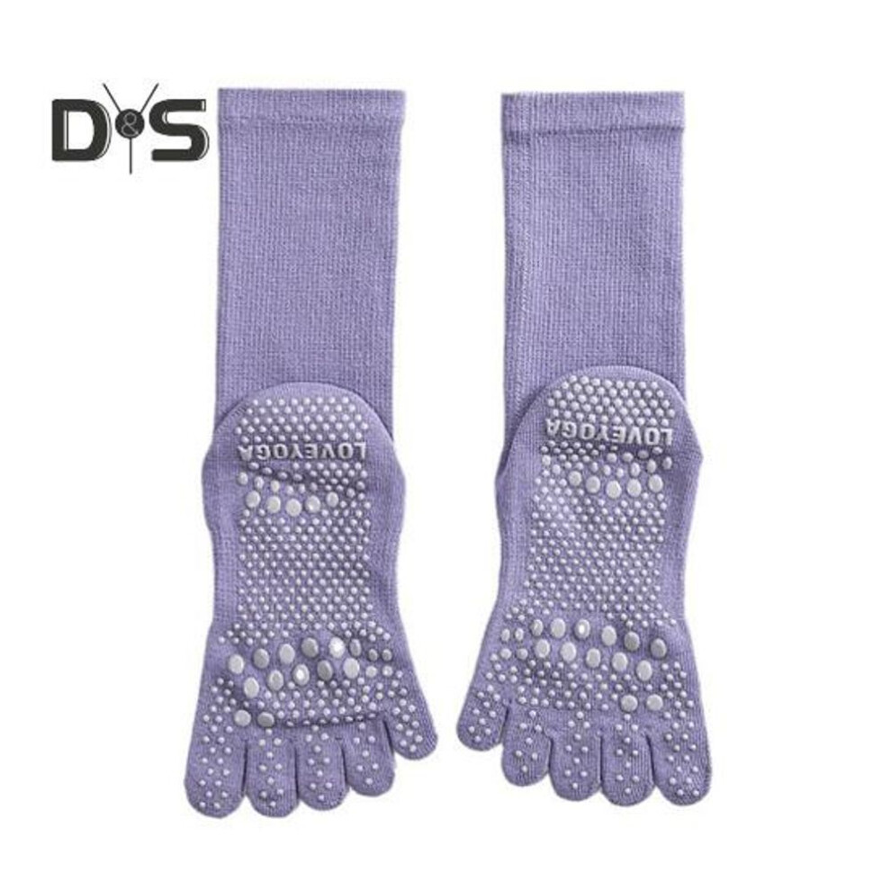 (purple) 1 Pair Yoga Toe Socks with Non-slip Gripper Breathable Moisture-Wicking Ballet Dance Fitness Pilates Athletic Gym Sports Mid-calf Socks