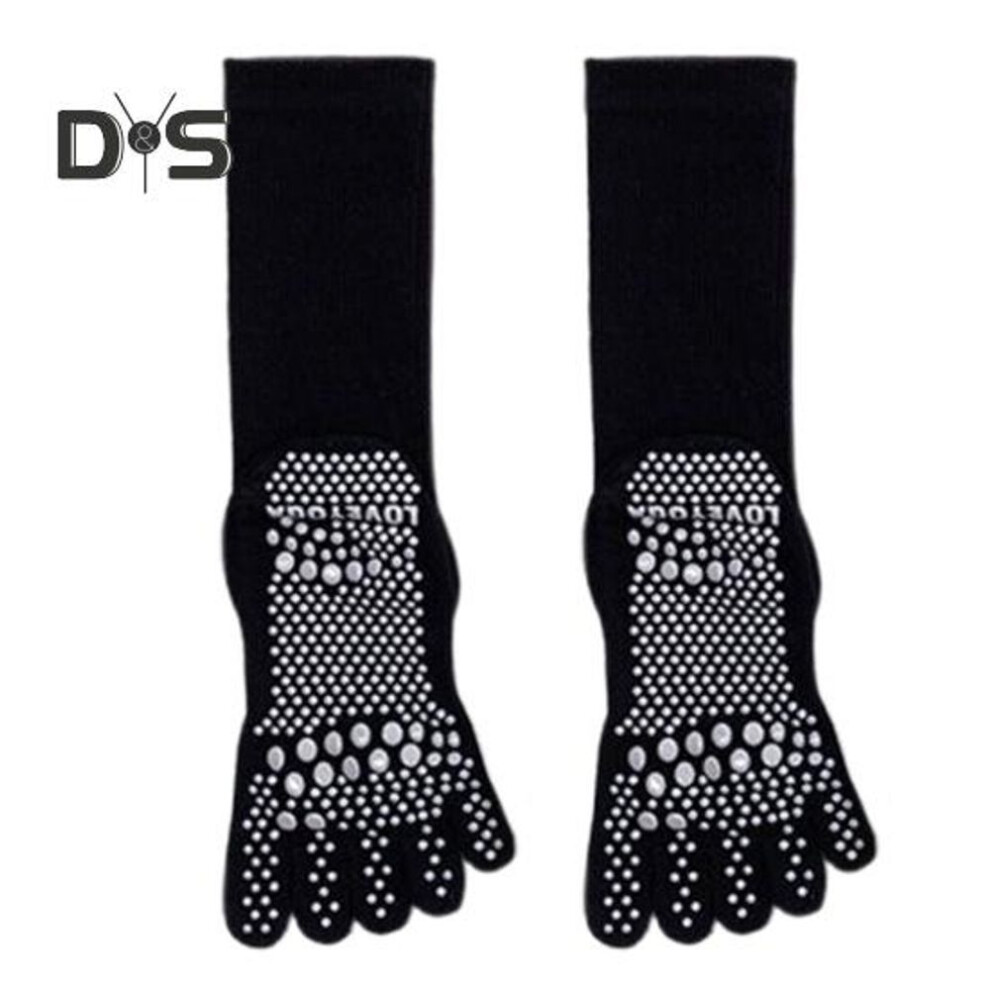 (black) 1 Pair Yoga Toe Socks with Non-slip Gripper Breathable Moisture-Wicking Ballet Dance Fitness Pilates Athletic Gym Sports Mid-calf Socks