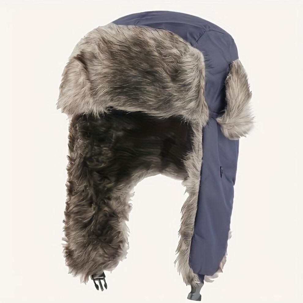 (gray) Unisex Winter Trapper Hat - Plush Lined Bomber Style with Faux Fur & Full Face Ear Flaps for Extreme Cold, Hand Wash, Adjustable