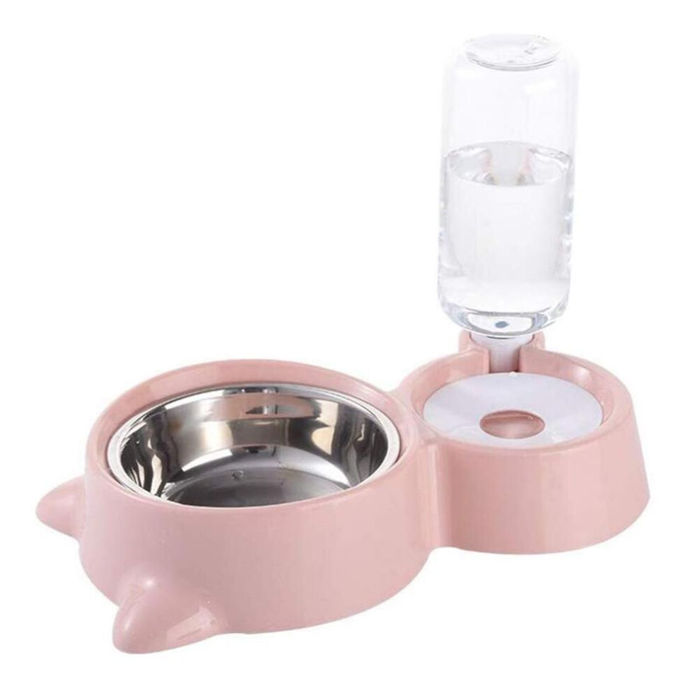 (pink) Kitty Cat House Pet Feeder Bowl Food Dispenser With Automatic Water Bottle For Dogs Cats