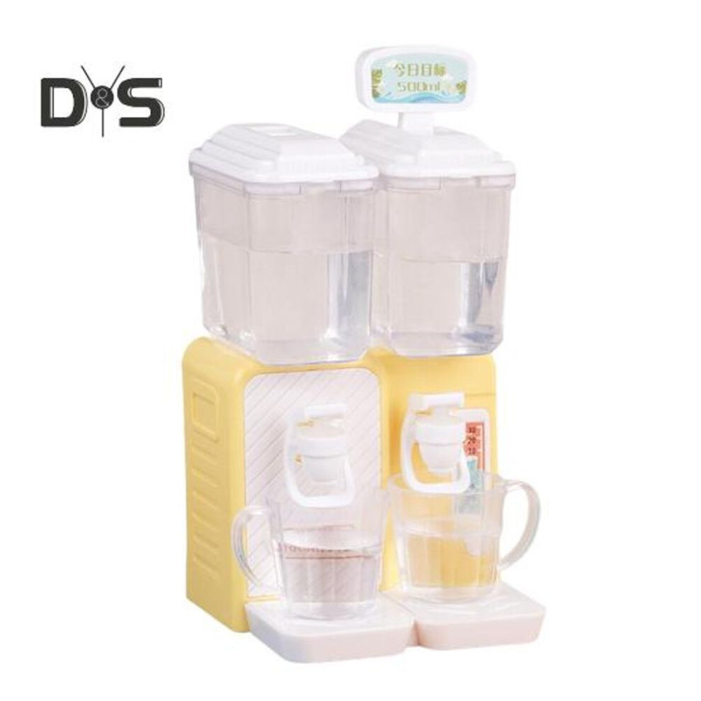 (yellow) Cute Mini Water Dispenser Toy Simulation Water Dispenser Cartoon Kitchen Drinking Fountain Baby Kids Playing House Toys with Separate Tanks
