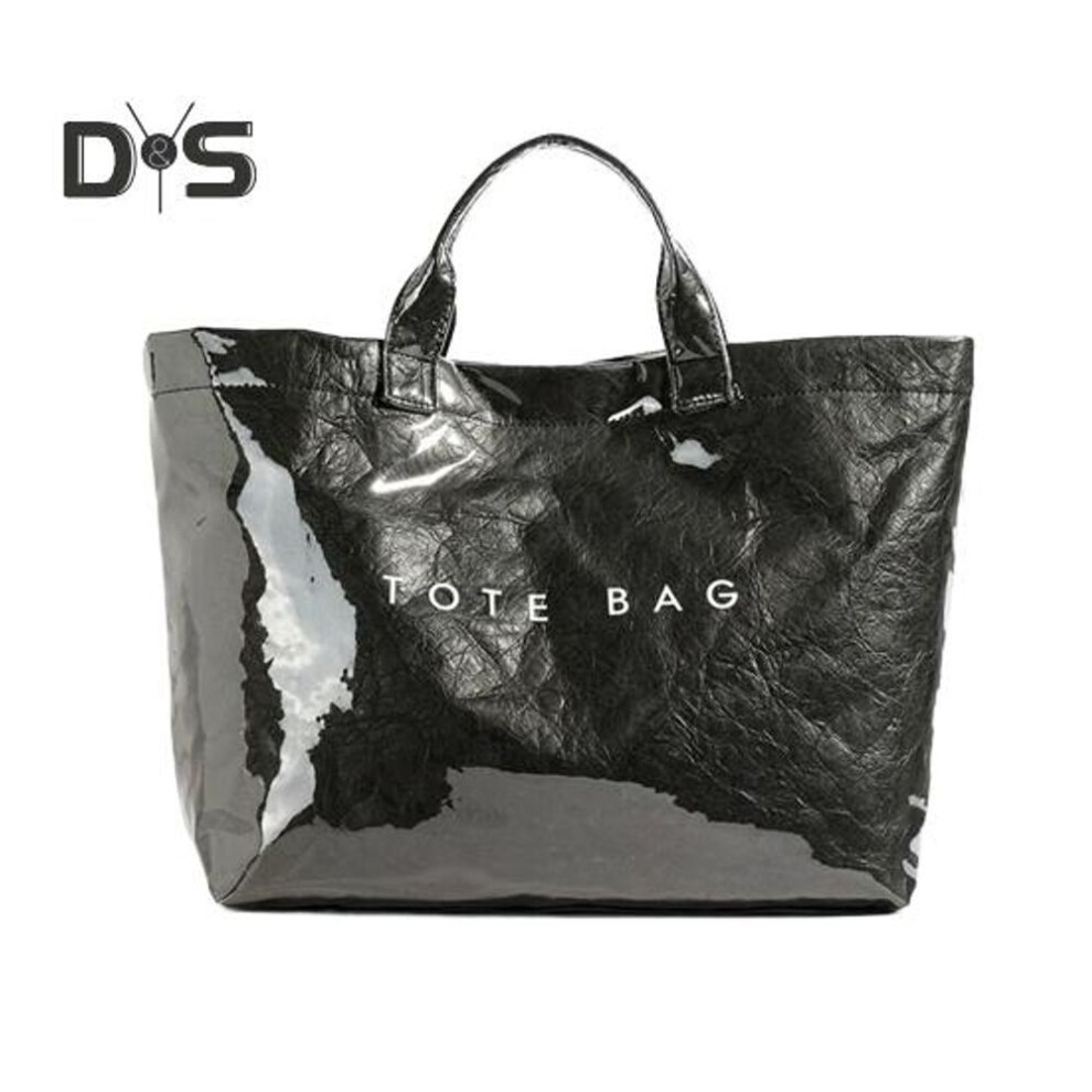 (black) Women Handbag Waterproof Vintage Style Letter Printing Tote Bag 14.5L Large Capacity Transparent Shoulder Bag for Laptop Book Clothes