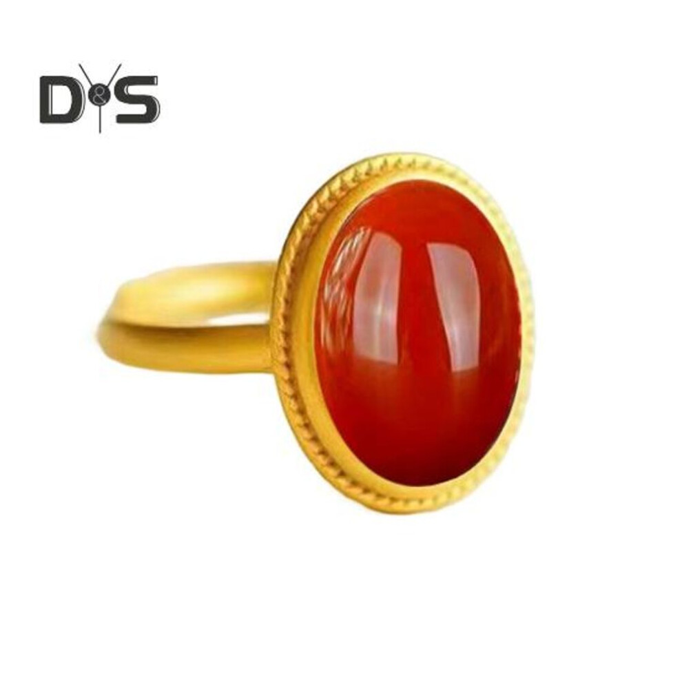 (red) Natural Stone Ring Ethnic Style Adjustable Finger Rings Oval Shaped Gemstone Jewelry For Women Anniversary Birthday Wedding Gift