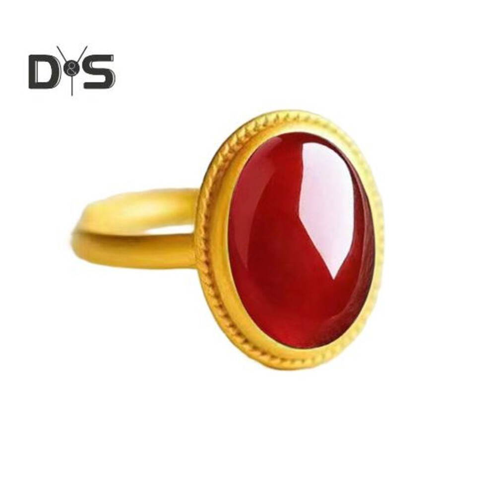 (dark red) Natural Stone Ring Ethnic Style Adjustable Finger Rings Oval Shaped Gemstone Jewelry For Women Anniversary Birthday Wedding Gift