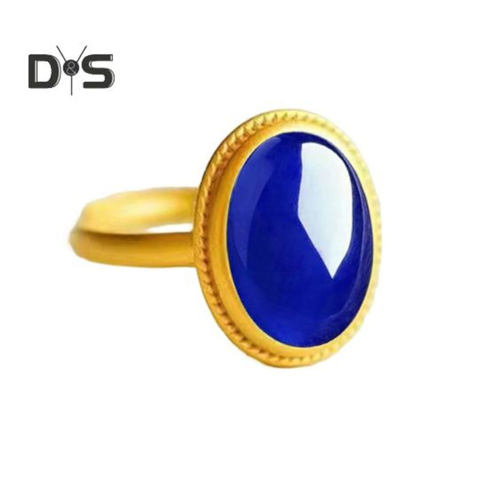 (blue) Natural Stone Ring Ethnic Style Adjustable Finger Rings Oval Shaped Gemstone Jewelry for Women Anniversary Birthday Wedding Gift