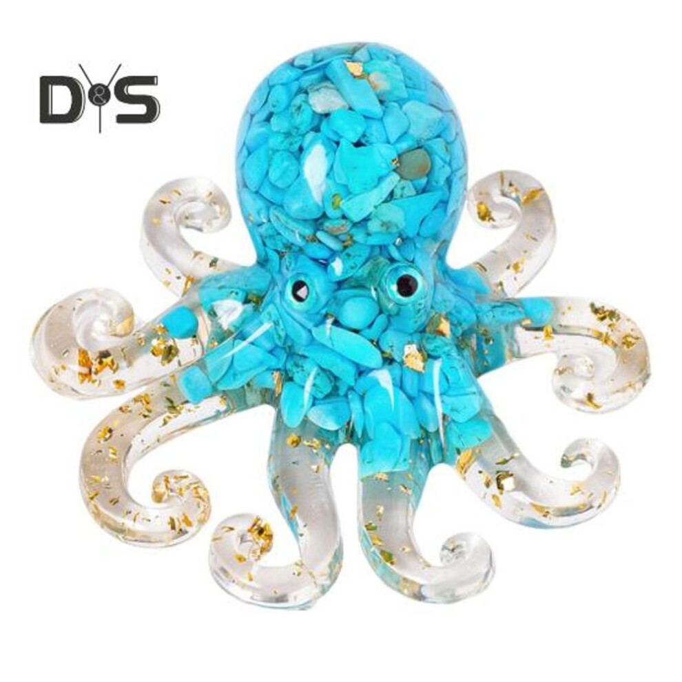 (light blue) Octopus Figurine Resin Octopus Ornament Filled with Crystal Gravels Tabletop Healing Crystal Octopus Statue for Display Cabinet Office Desk