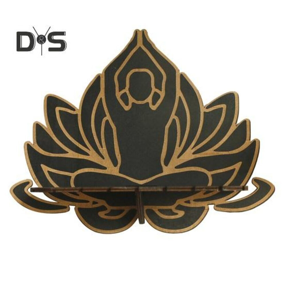 (as the picture, B) Meditation Lotus Faux Crystal Shelf Wooden Candle Holder Stone Display Wall Floating Shelf Decoration Living Room Bedroom Bathroom Storage Rack