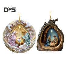 (as the picture, 2pcs) 1Pc/2Pcs Nativity Scene Ornaments Birth of Jesus Acrylic Hanging Decorations Holy Religious Gifts for Christian Christmas Tree Decor