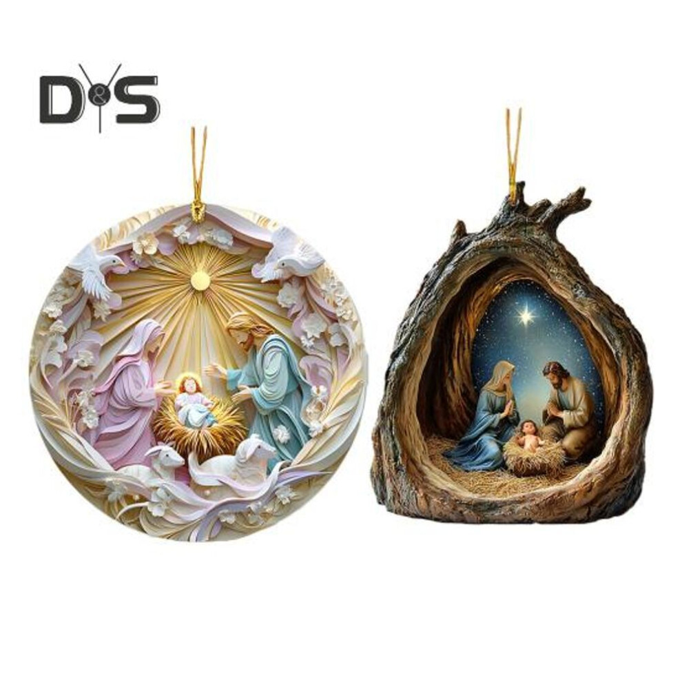 (as the picture, 2pcs) 1pc/2pcs Nativity Scene Ornaments Birth Of Jesus Acrylic Hanging Decorations Holy Religious Gifts For Christian Christmas Tree Decor
