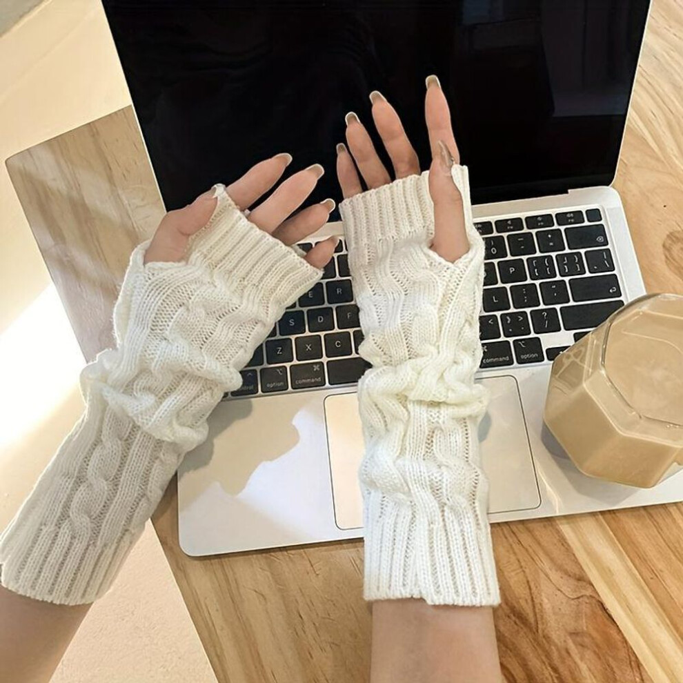 (white, One Size Fits All) Cozy Knit Fingerless Gloves - Soft, Warm Arm Sleeves For Women | Windproof & Stretchy | Perfect For Fall/winter Outings