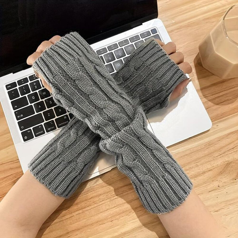 (grey, One Size Fits All) Cozy Knit Fingerless Gloves - Soft, Warm Arm Sleeves For Women | Windproof & Stretchy | Perfect For Fall/winter Outings