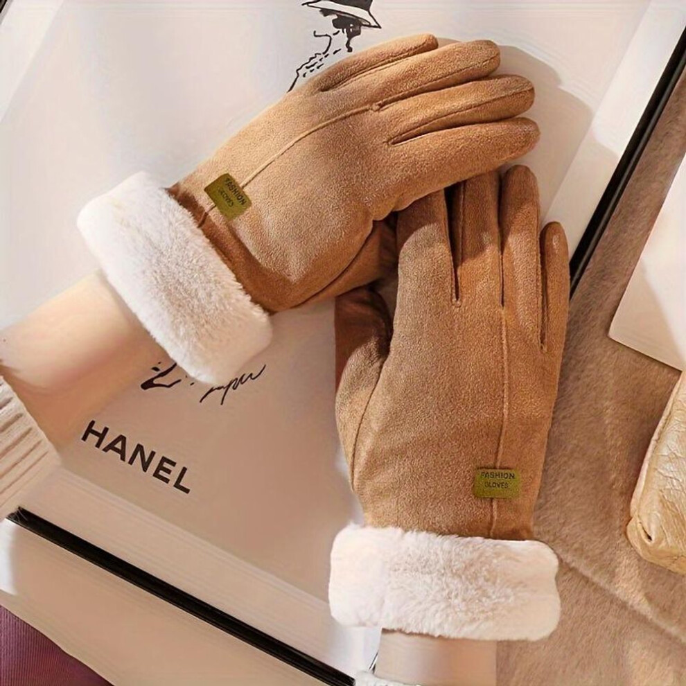(khaki) Warm Plush Interior Touch Screen Winter Gloves - Thickened Cold Weather Sports Gloves, Ideal Christmas Gloves & Gifts