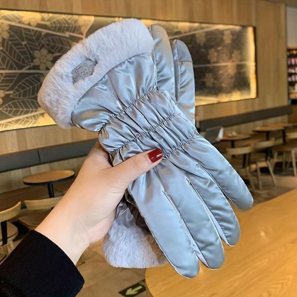 (grey) Women's Winter Touchscreen Gloves - Warm, Windproof & Thickened With Velvet Lining For Driving And Cycling