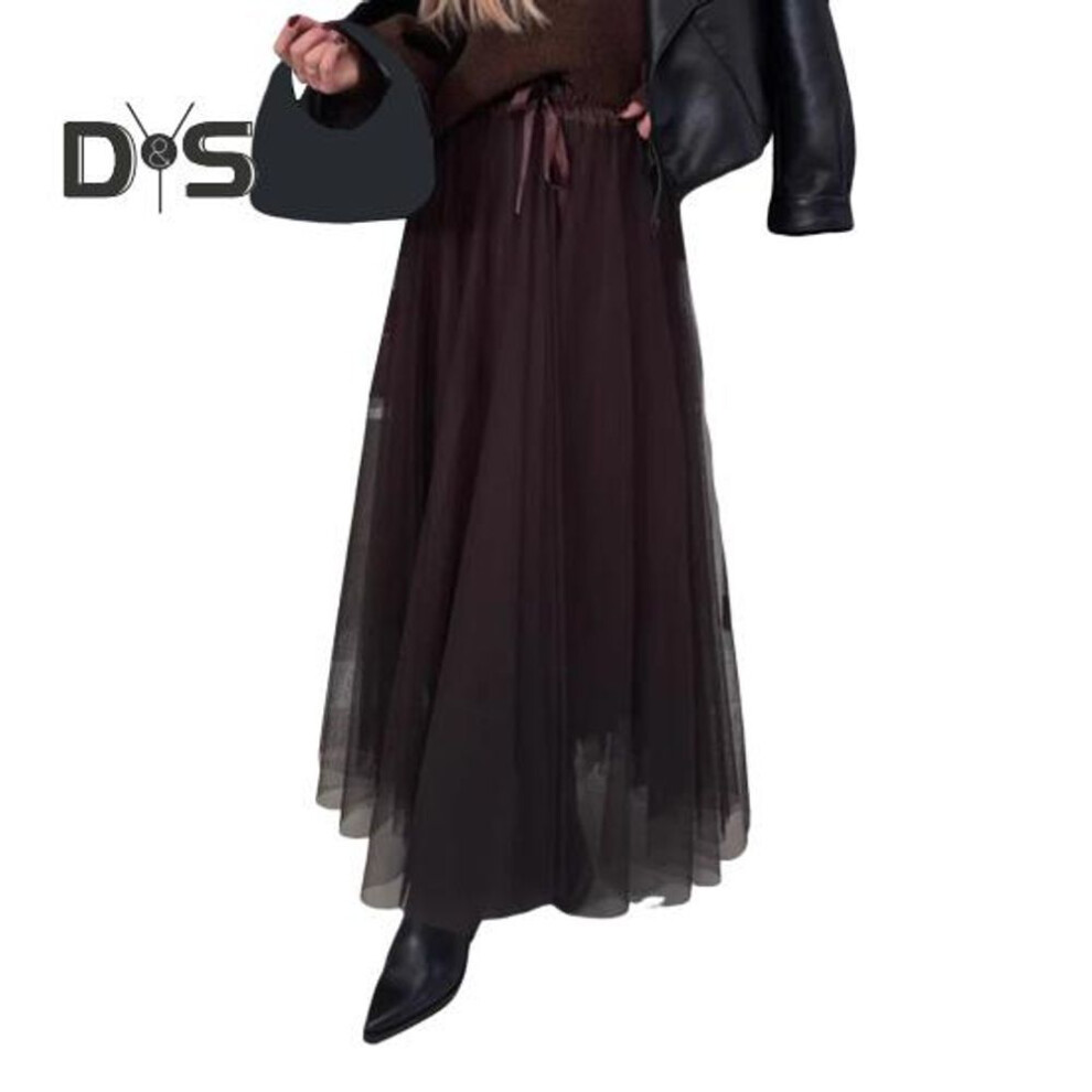 (XL, coffee) Women's Tulle Skirts High Waist Midi Skirt Black Mesh Flowy Party Dress Long Tutu Skirt For Wedding Party Cocktail Prom