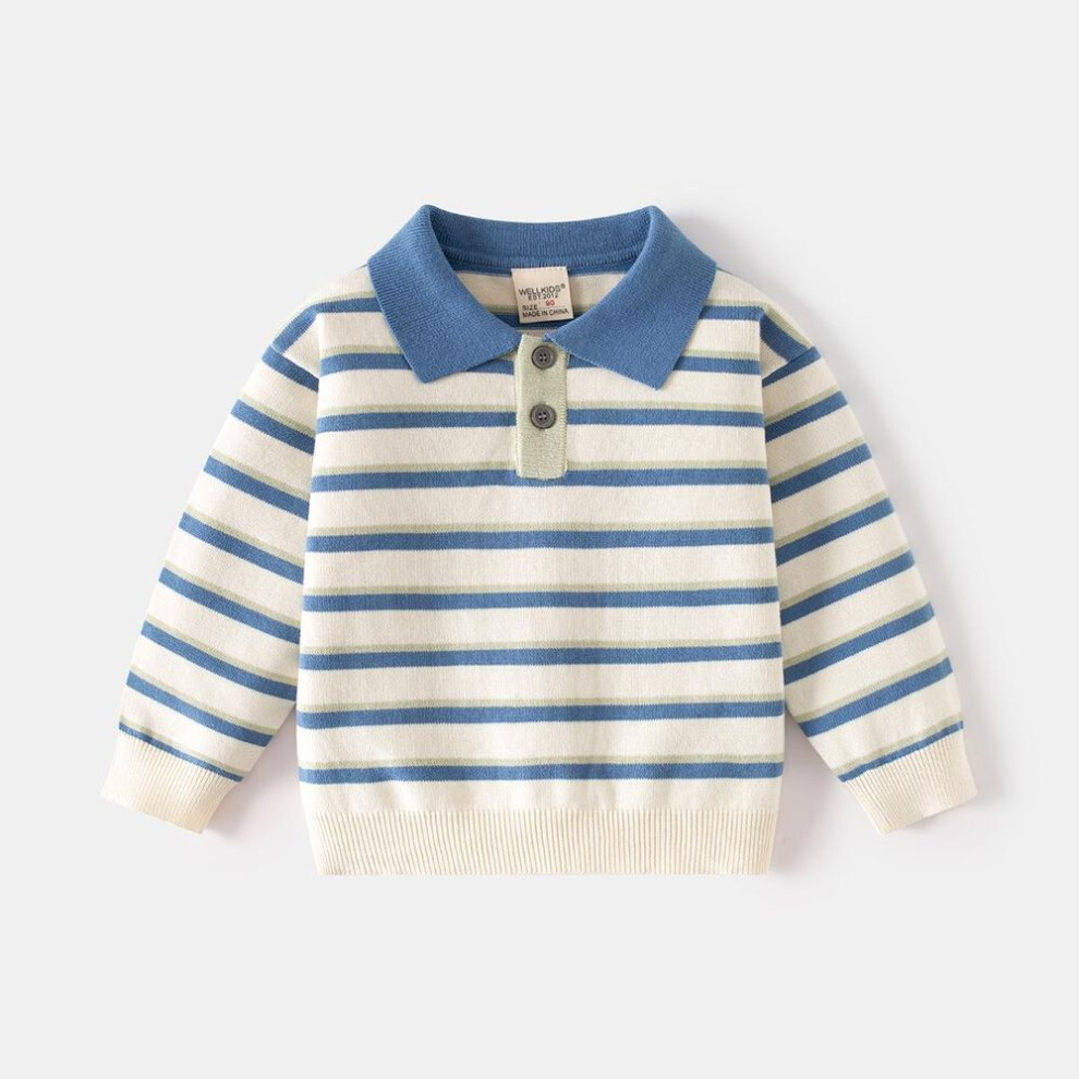 (as the picture, 120cm) Children's Clothes Boys Casual Sweater Baby Spring And Autumn Lapel Knitted Sweater Boys Striped Warm Top