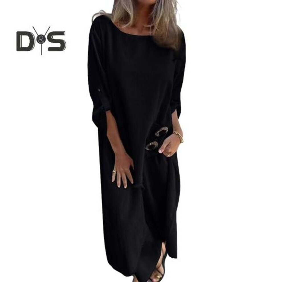 (black, M) Women's Irregular High Low Hem Two Piece Set O-Neck Slit Top Wide Leg Pants Leisure Suit Spring Fall Casual Loose Outfit for Daily Wear Travel Beach
