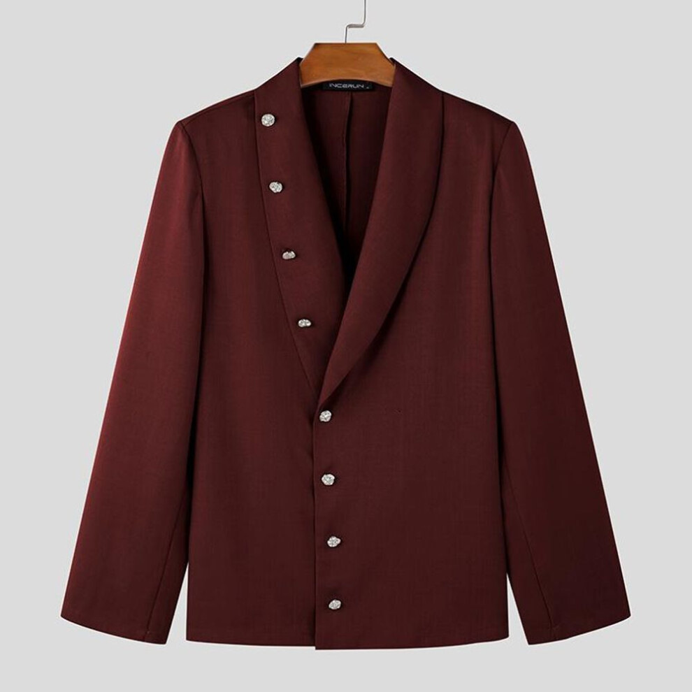 (5XL, wine red) INCERUN Men Lapel Long Sleeve Side Buttons Loose Solid Thin Blazer Coats